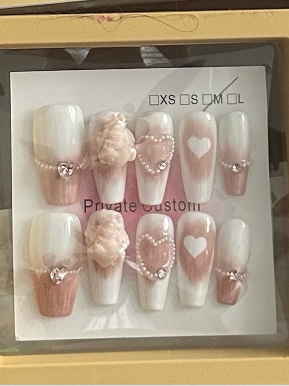 Pink & White Heart Accent Press-On Nail Set